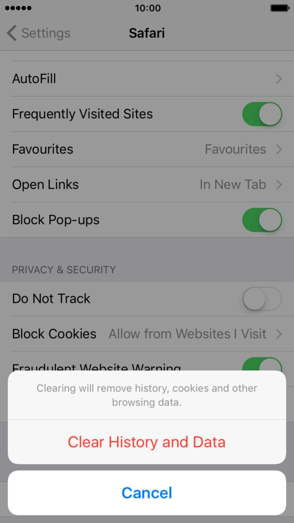 Press Clear History and Data.