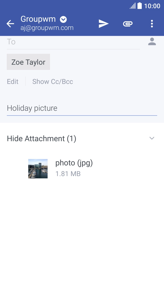 Press the text input field and write the text for your email.