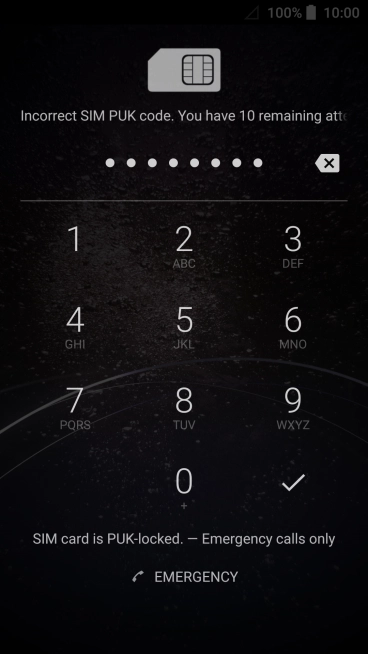 Key in the PUK and press the confirm icon.