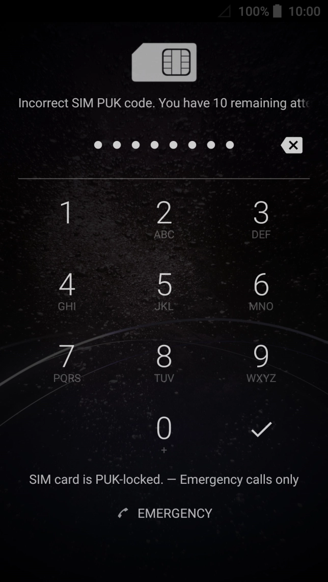 Key in the PUK and press the confirm icon. Key in the PUK and press the confirm icon.