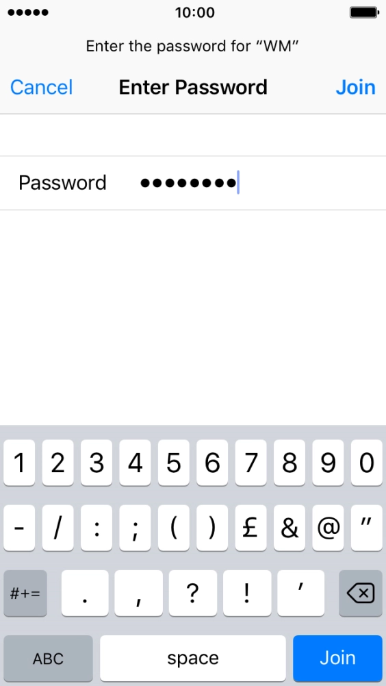 Key in the password for the Wi-Fi network and press Join.