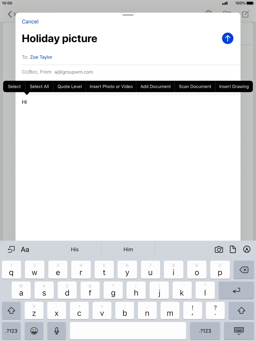 Press Insert Photo or Video and follow the instructions on the screen to attach a picture or a video clip.