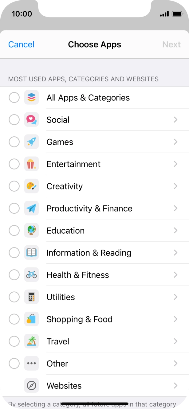 Press the required categories.