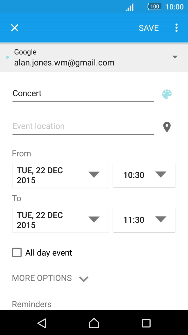 Press the time next to the end date.