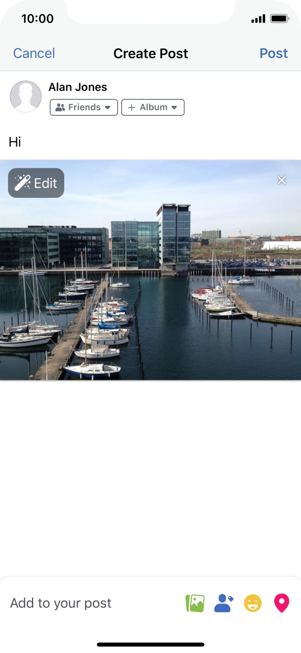 Write the required text and press Post.