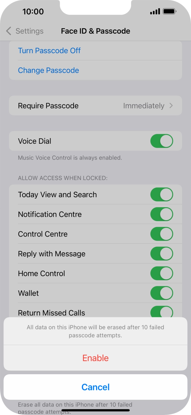 If you turn on the function, press Enable.