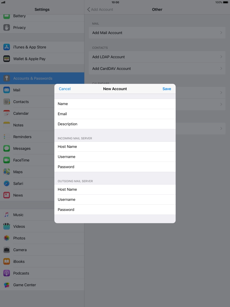 Press Save. Your email account has now been set up. To select more settings for incoming and outgoing server, proceed with the following steps.