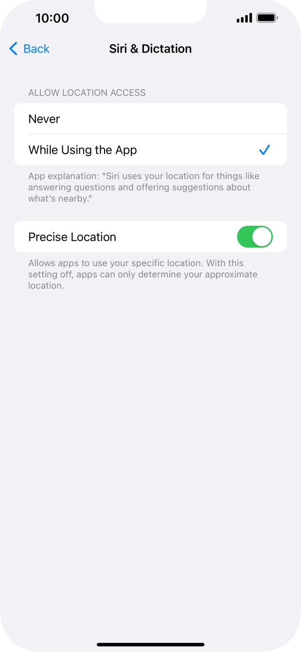 Press the required setting to turn the function on or off.