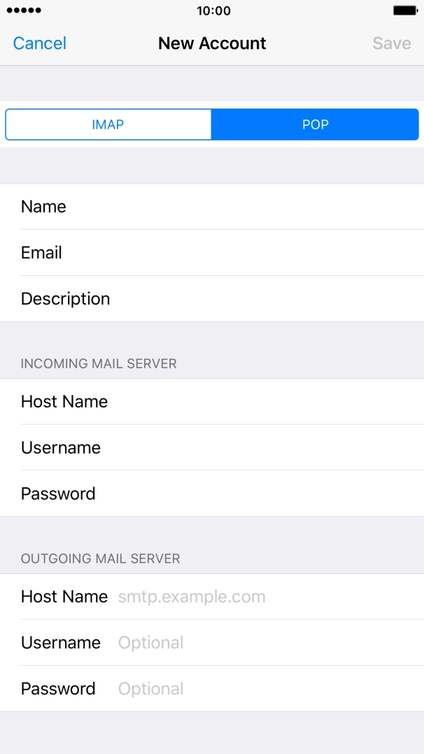 Press Host Name and key in the name of your email provider's outgoing server.