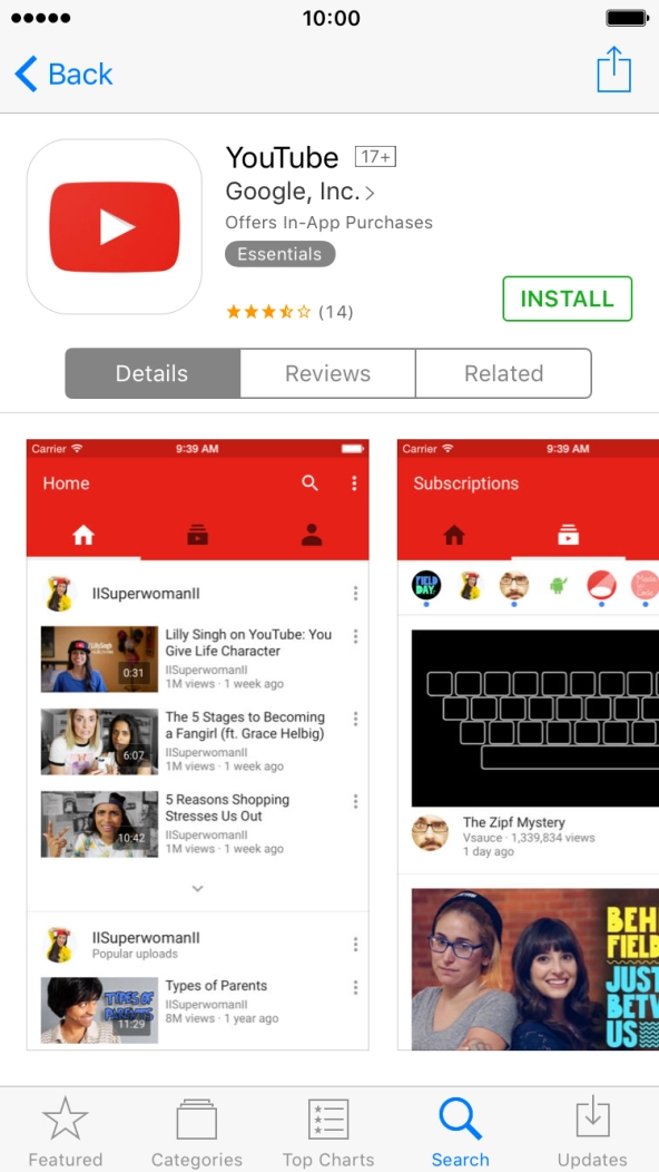 Press INSTALL and wait while YouTube is installed.