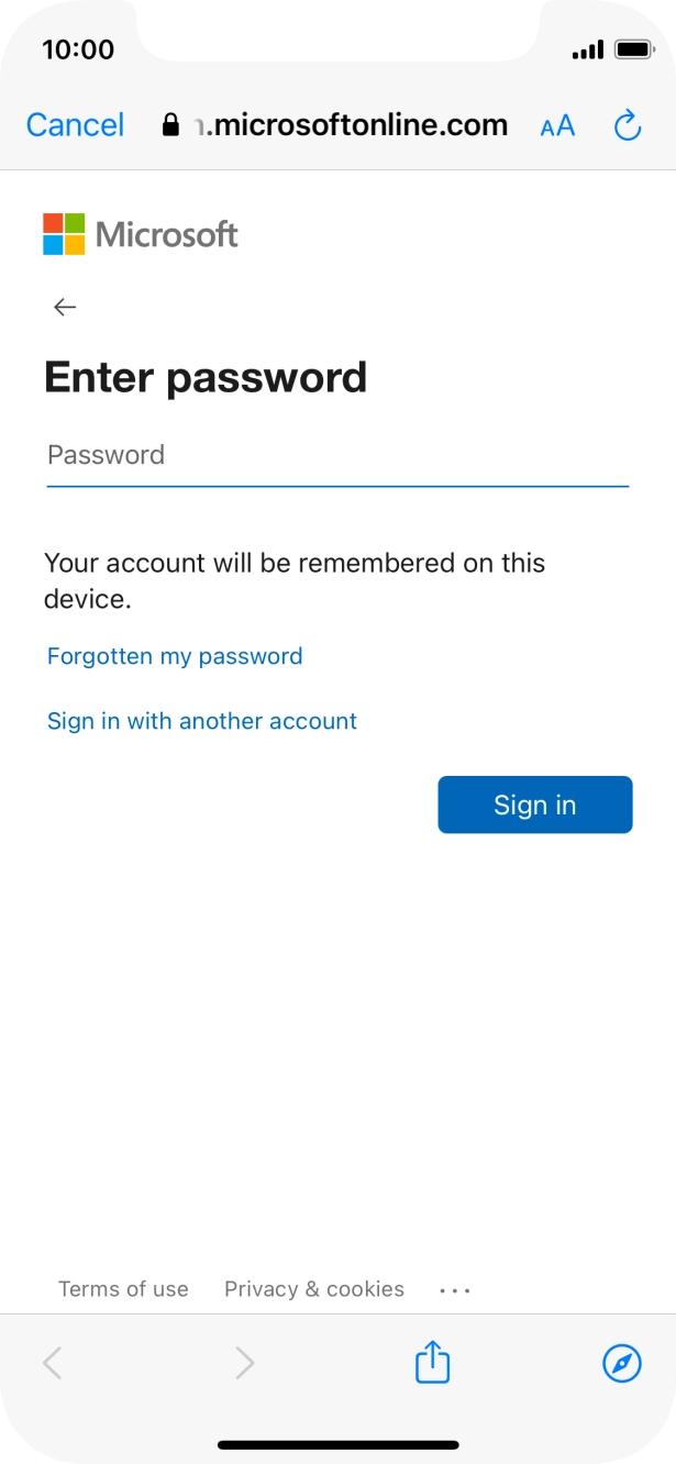 Press Password and key in the password for your email account.