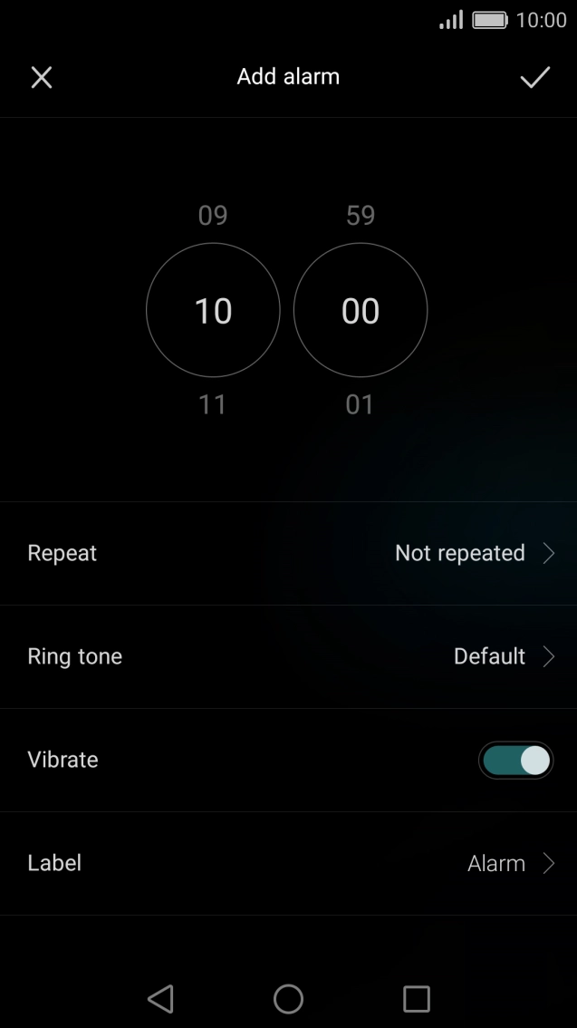 Slide your finger up or down on hours and minutes to select the alarm time.
