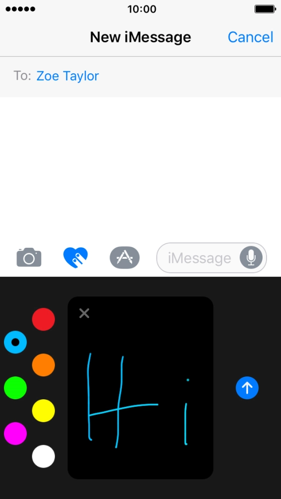 Press the send icon when you've finished your iMessage. Press the send icon when you've finished your iMessage.