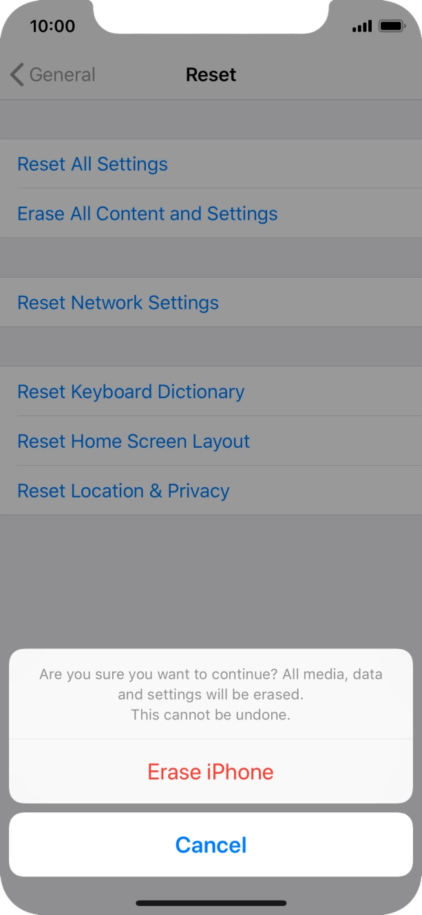 Press Erase iPhone. Wait a moment while the factory default settings are restored. Follow the instructions on the screen to set up your phone and prepare it for use.