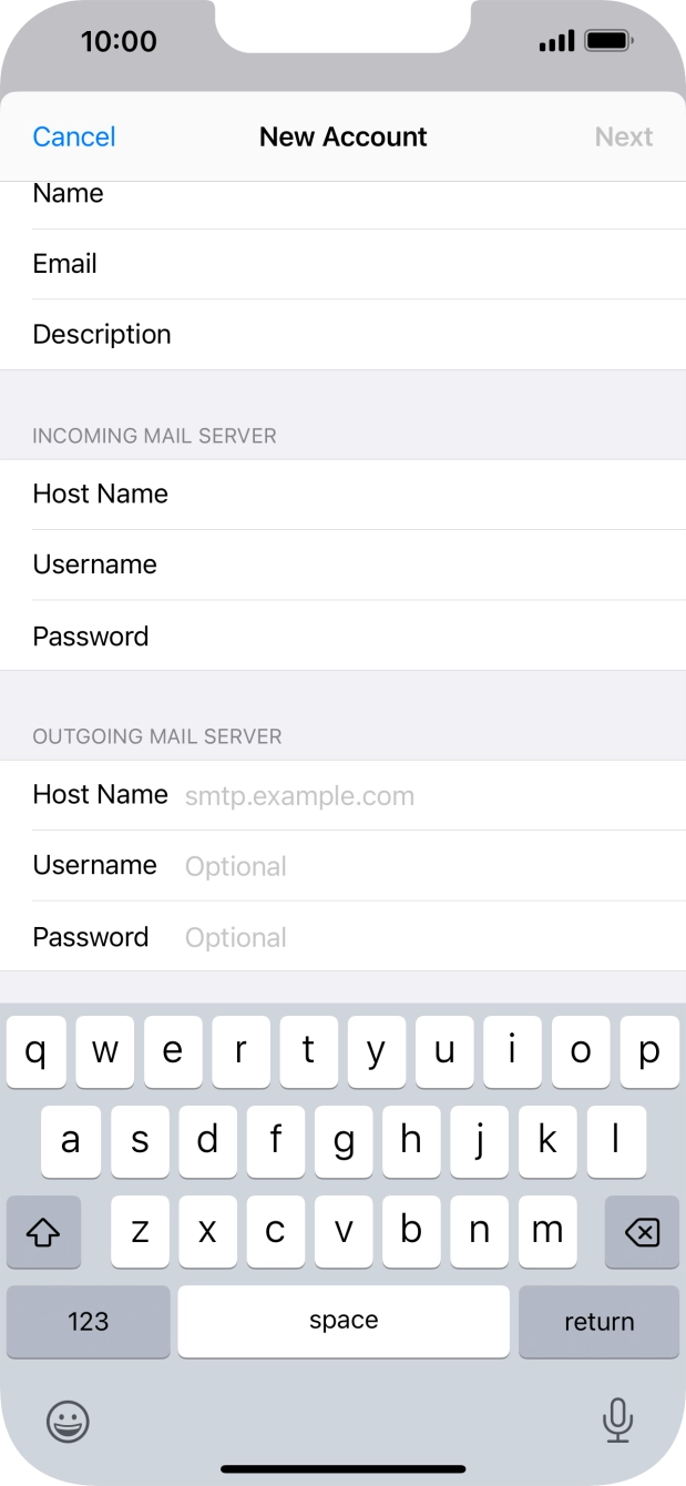 Press Host Name and key in the name of your email provider's outgoing server.