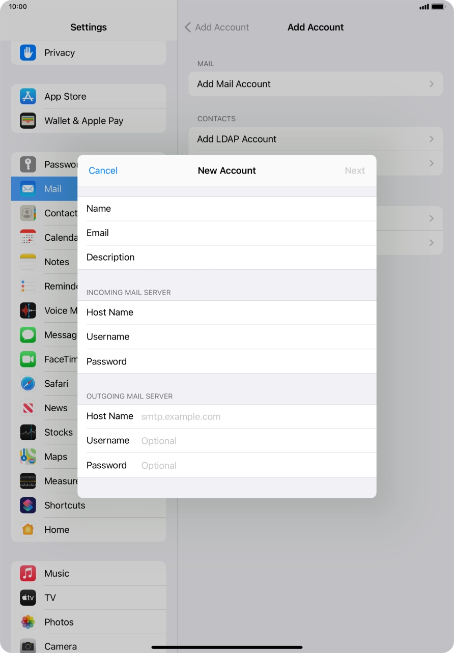 Press Host Name and key in smtp.telstra.com.