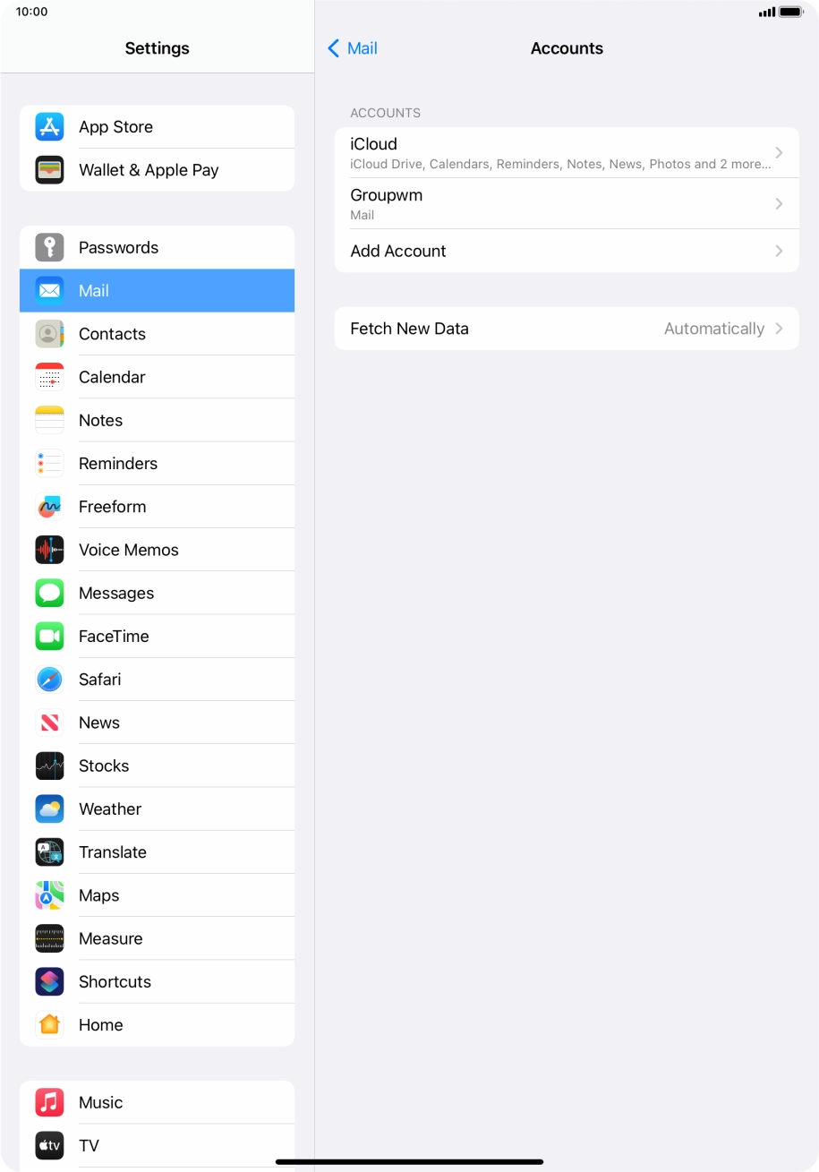 Press the name of the email account you've just set up.