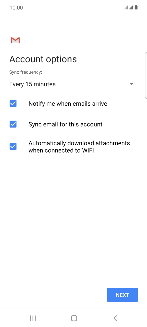 If this screen is displayed, your email account has been recognised and set up automatically. Follow the instructions on the screen to key in more information and finish setting up your phone.