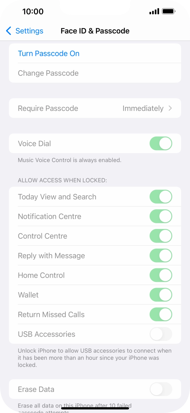 Press Turn Passcode On and key in a phone lock code of your own choice twice.