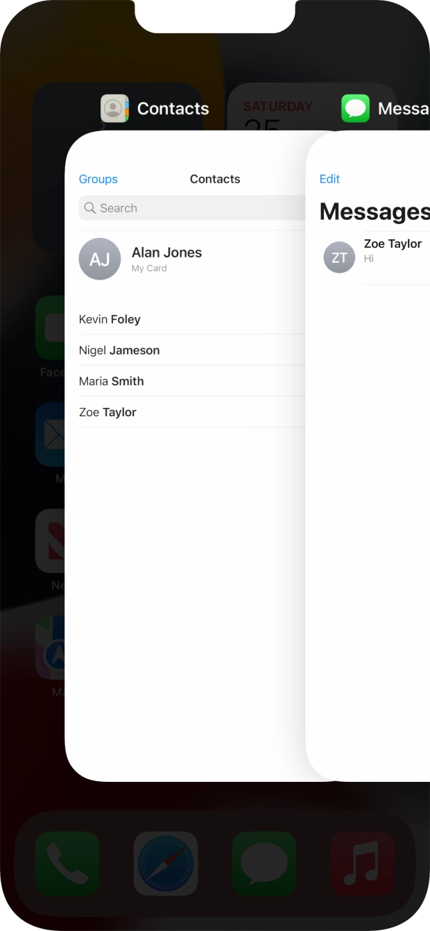 Slide upwards on the required application to end it. Slide upwards on the required application to end it.