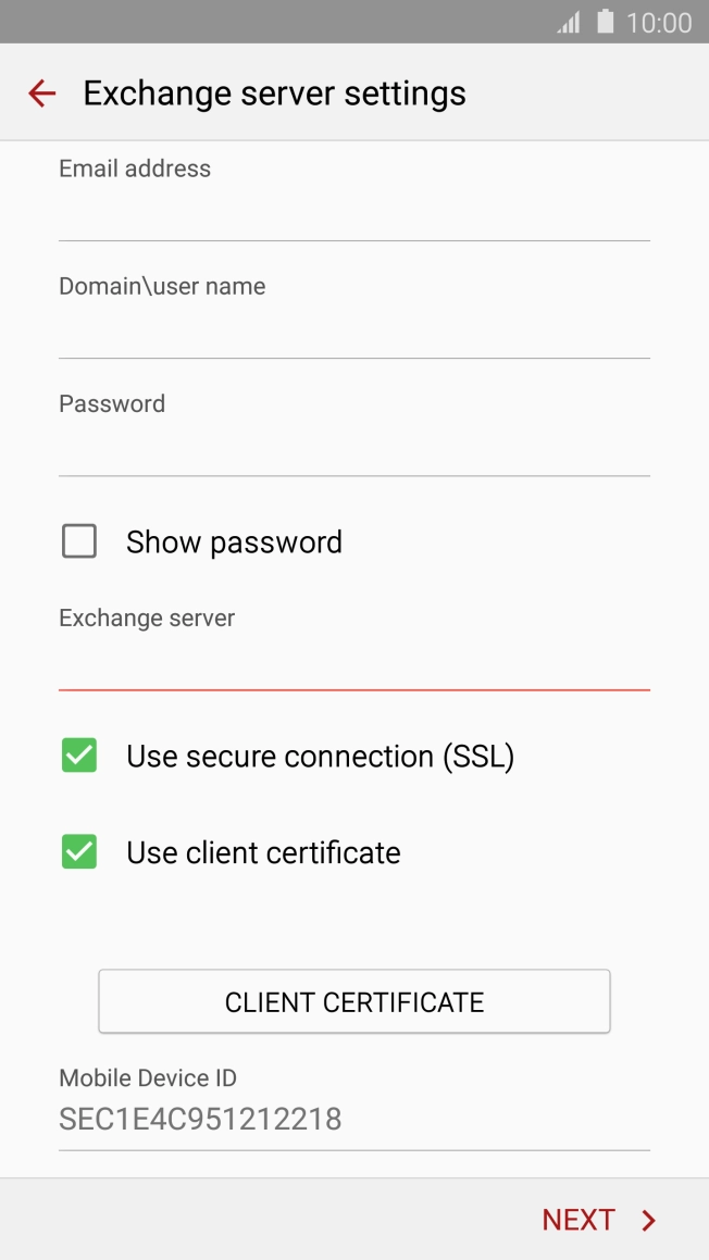 If you turn on the function, press CLIENT CERTIFICATE and follow the instructions on the screen to install the required certificate.