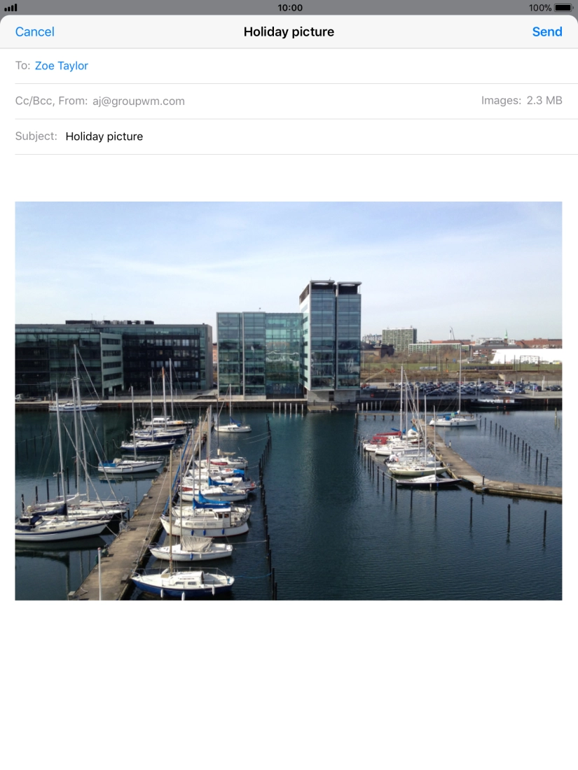 Press the text input field and write the text for your email.