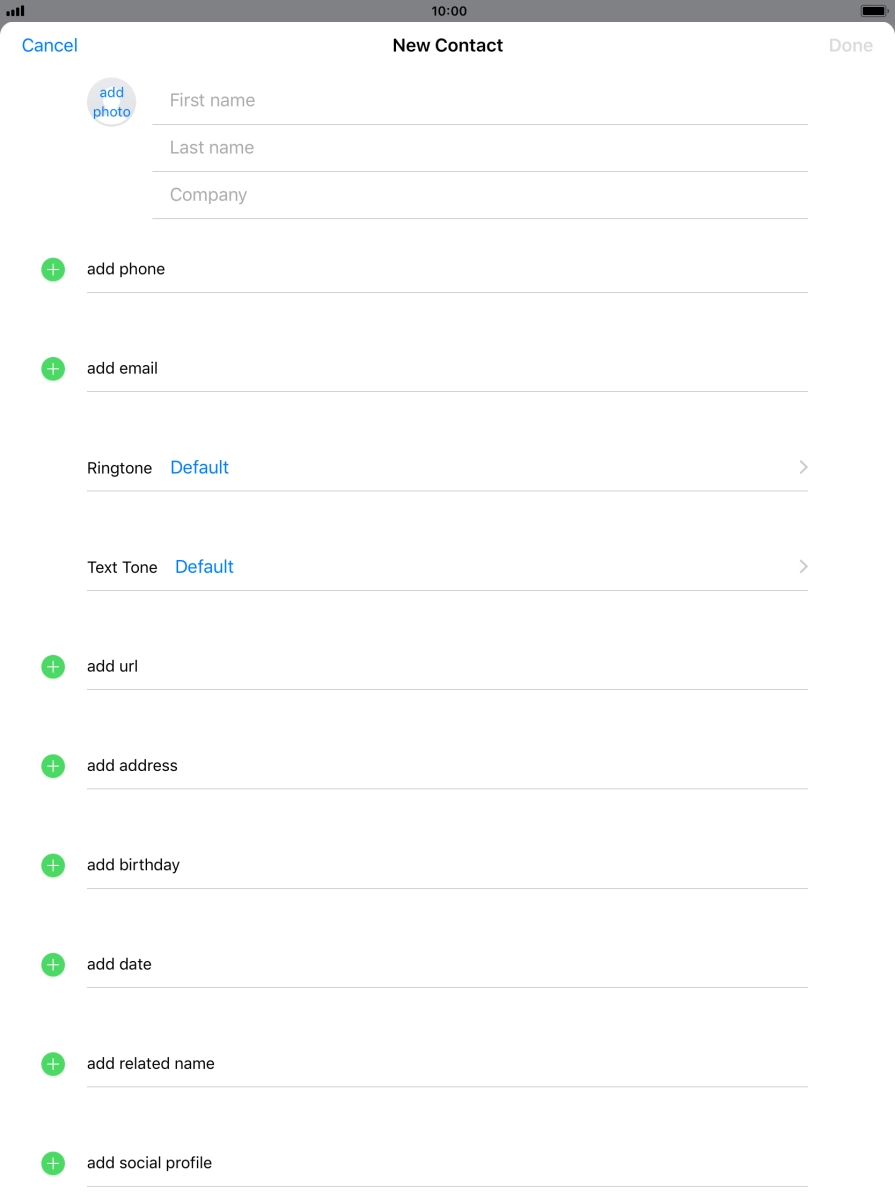 Press First name and key in the first name.