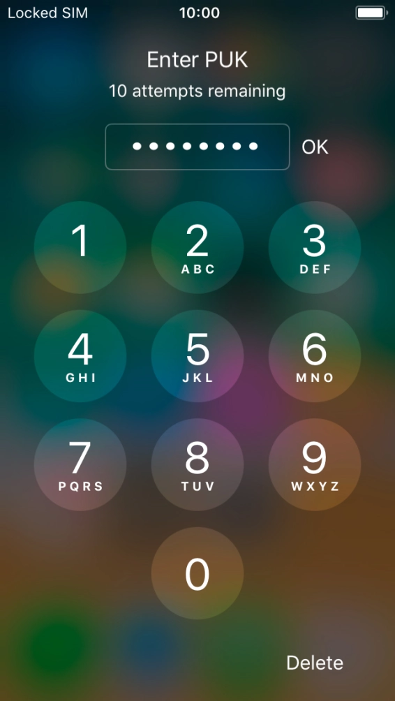 Key in the PUK and press OK. Key in the PUK and press OK.