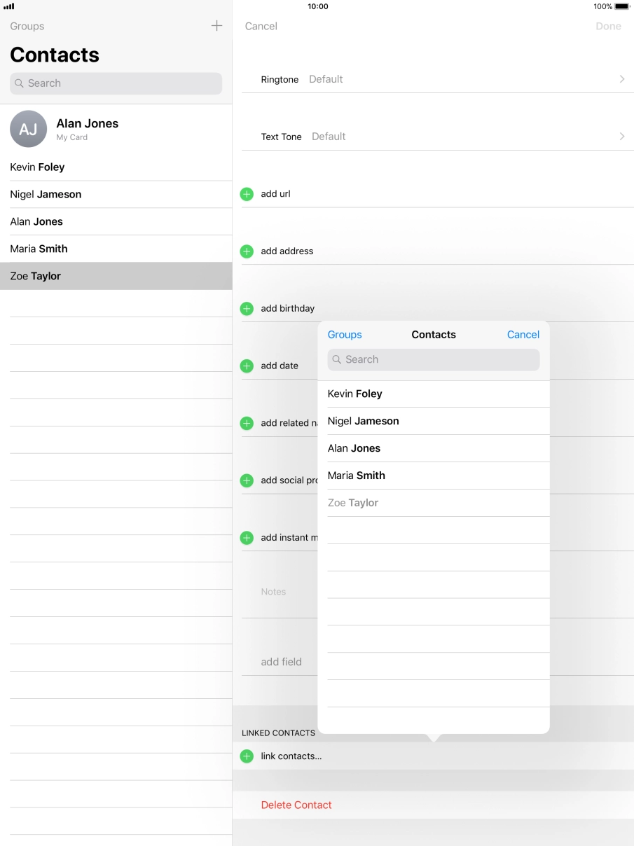 Press the required contact.