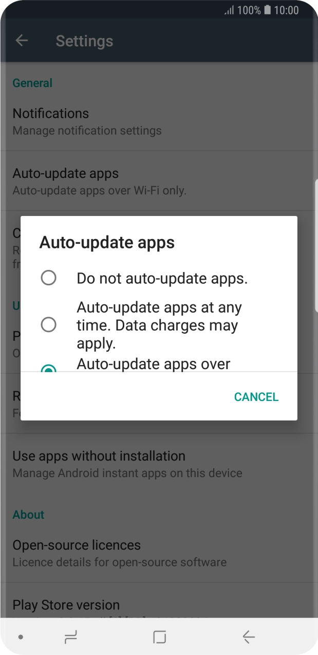 To turn off automatic update of apps, press Do not auto-update apps..
