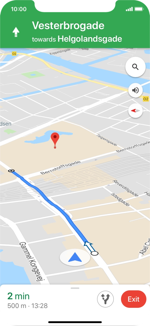 The travel information at the bottom of the screen shows your travel time, estimated time of arrival and distance to destination.