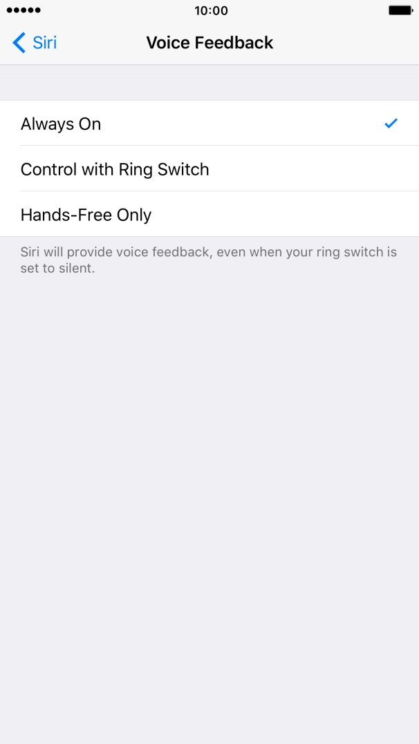 Press the required setting.