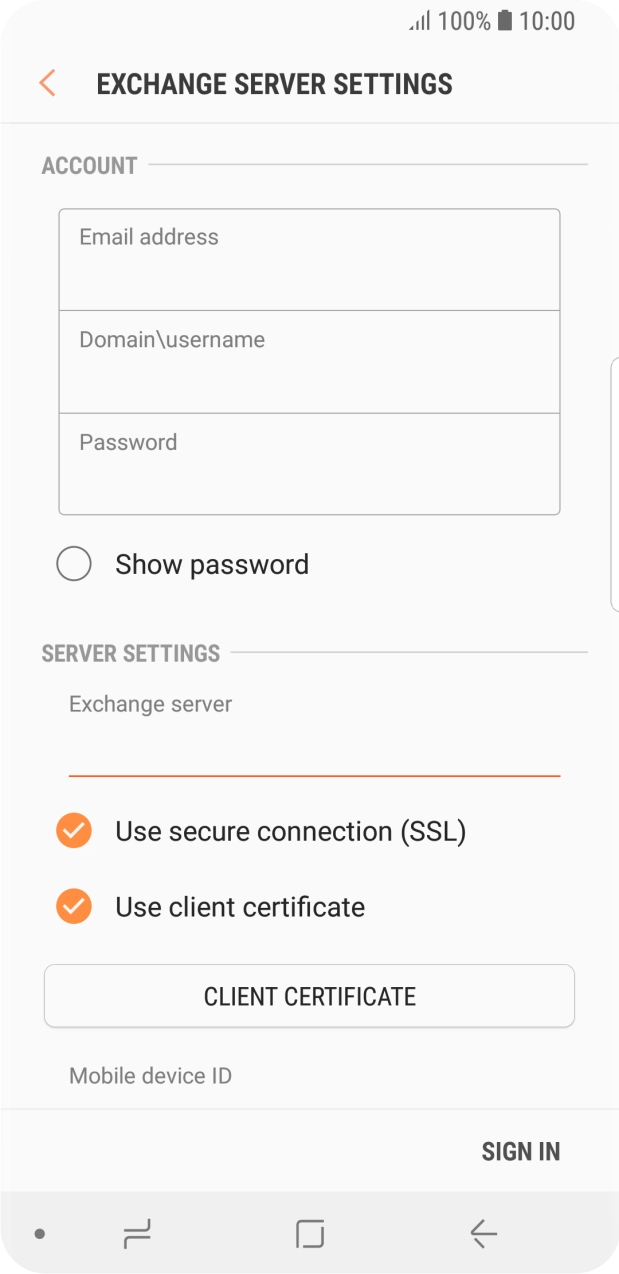 If you turn on the function, press CLIENT CERTIFICATE and follow the instructions on the screen to install the required certificate.