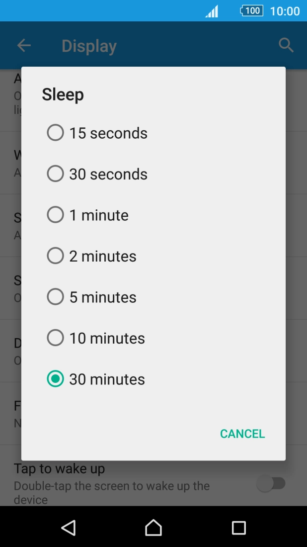 Press the required setting.