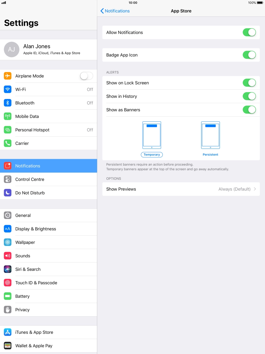 Press the indicator next to 