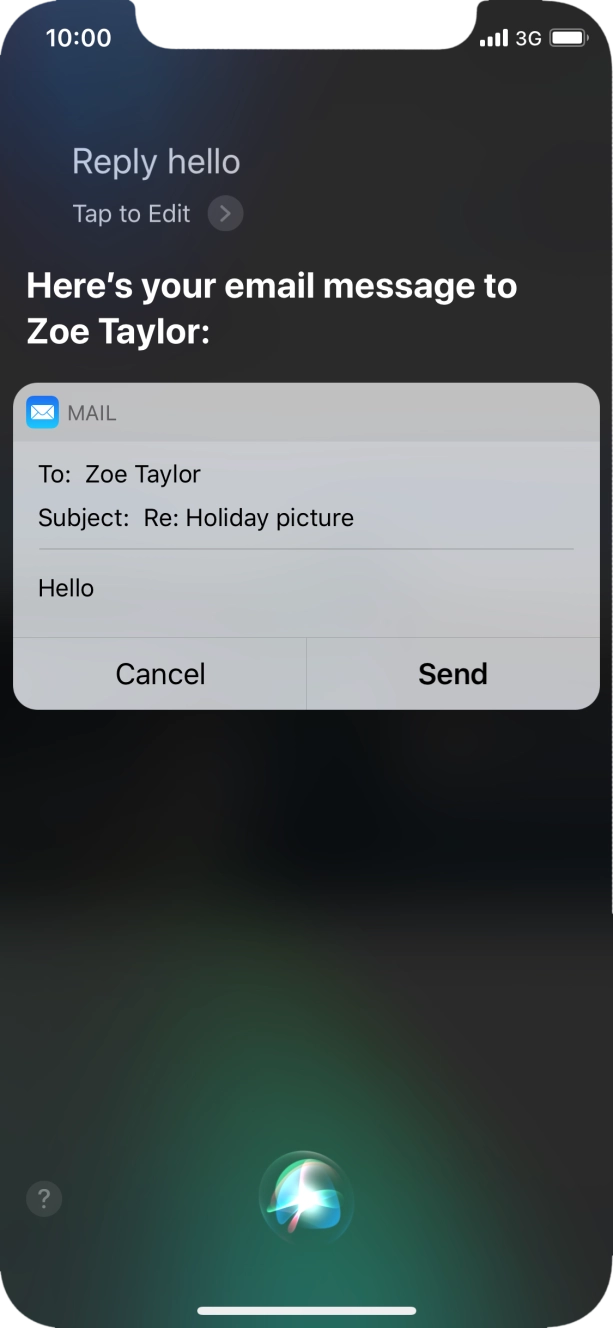 If an application is open on your phone, such as a Mail, you can also use the functions available here, e.g.: REPLY [text].