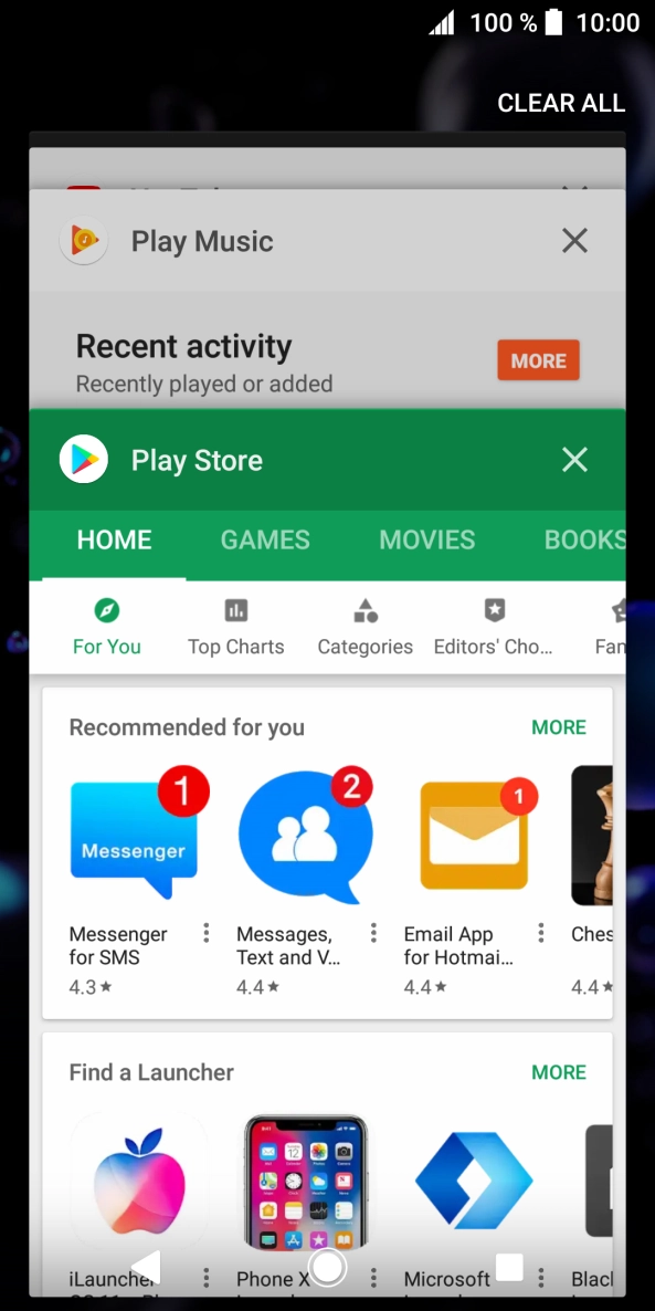 To end one running application, slide your finger right on the required application.