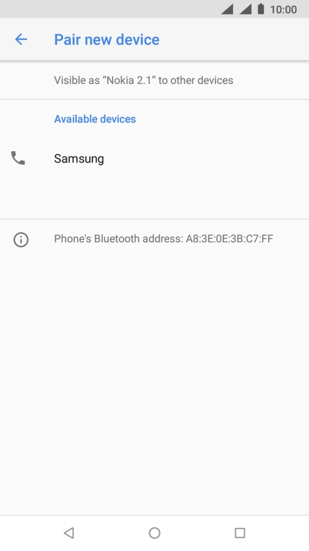 Press the required Bluetooth device and follow the instructions on the screen to pair the device with your phone.