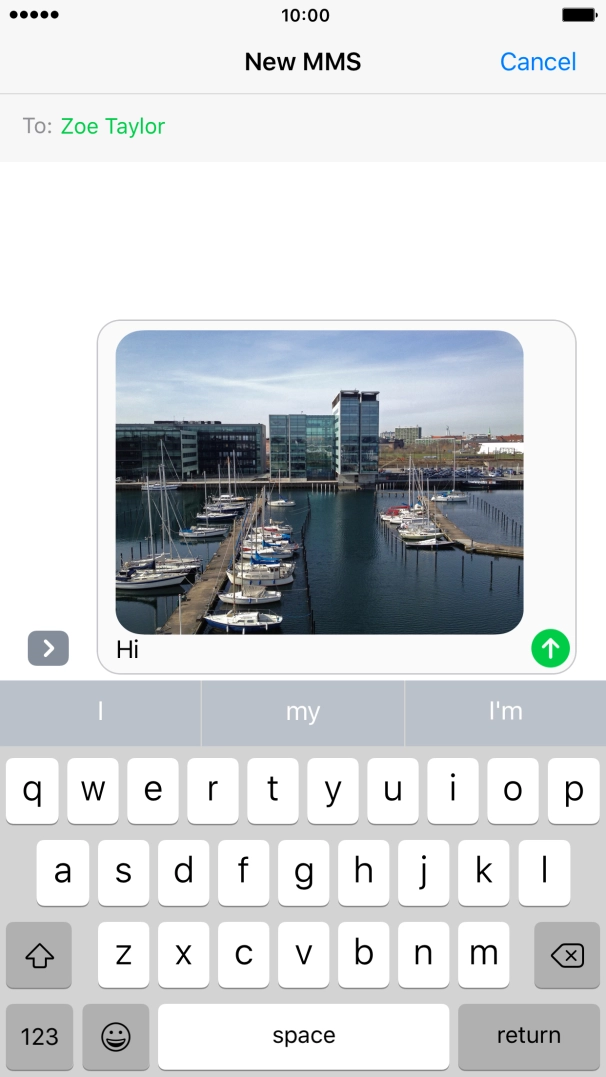 Write the text for your picture message and press the send icon.