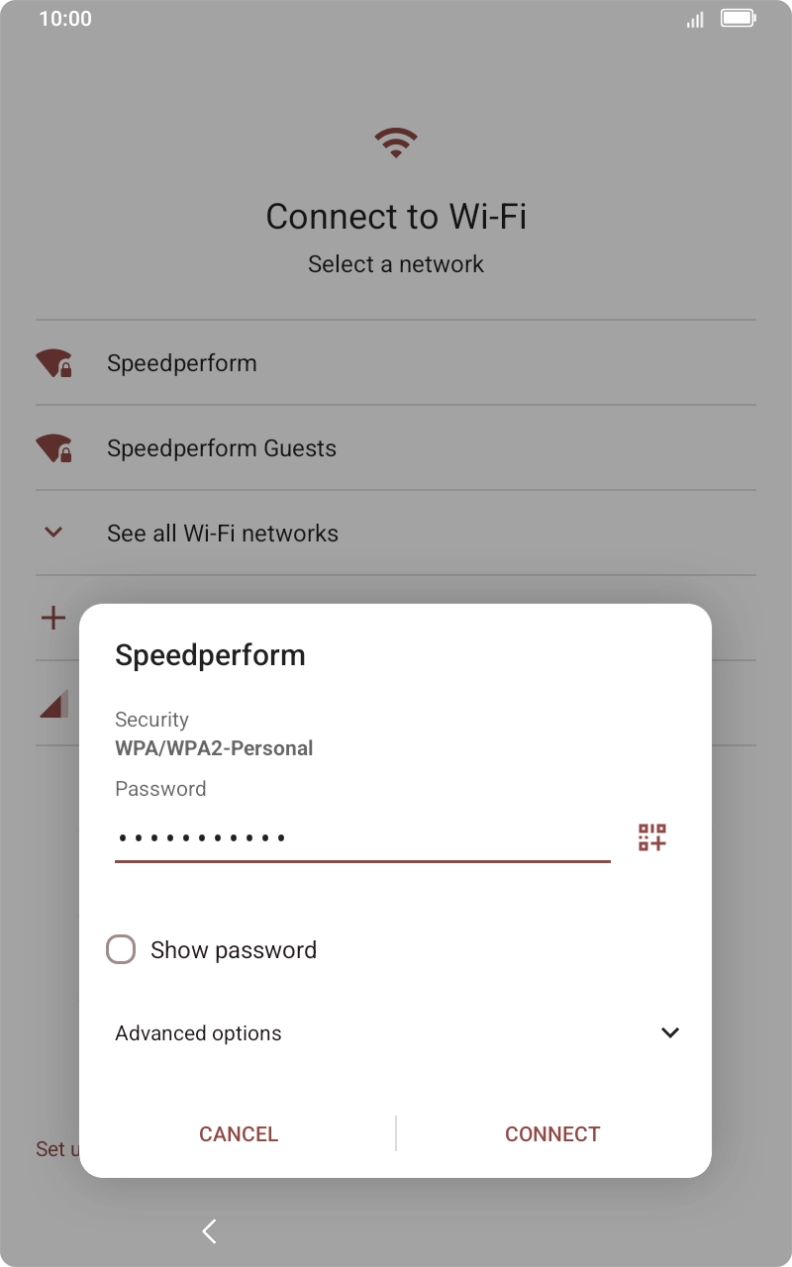 Key in the password for the Wi-Fi network and press CONNECT.