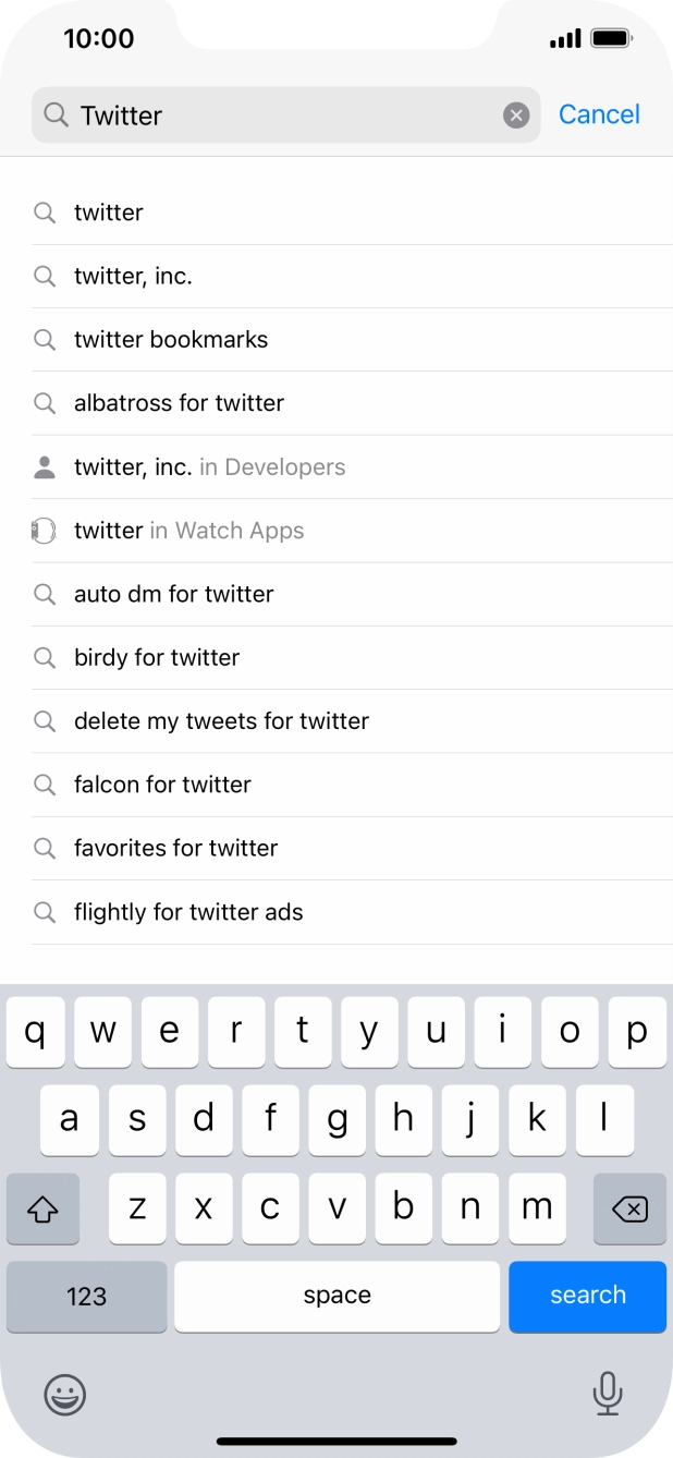 Key in Twitter and press search.