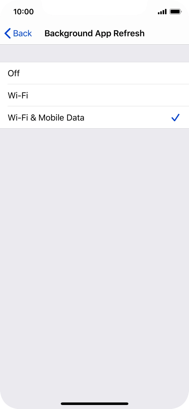 To turn off background refresh of apps, press Off. To turn off background refresh of apps, press Off.