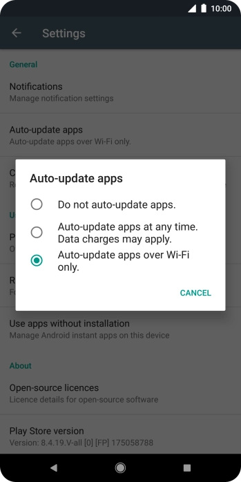 To turn off automatic update of apps, press Do not auto-update apps.. To turn off automatic update of apps, press Do not auto-update apps..