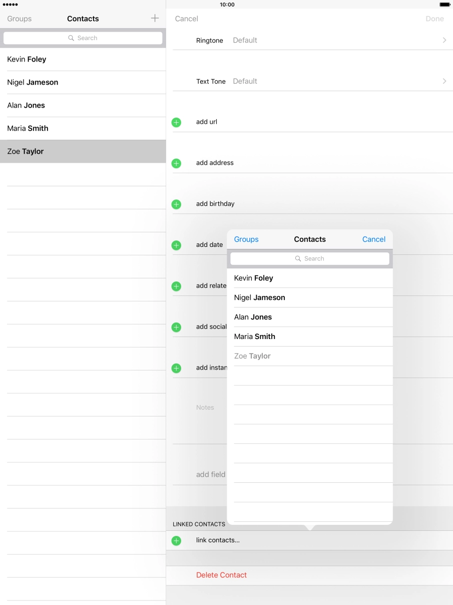 Press the required contact.