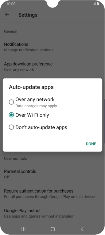 To turn on automatic update of apps using mobile network, press Over any network. To turn on automatic update of apps using mobile network, press Over any network.