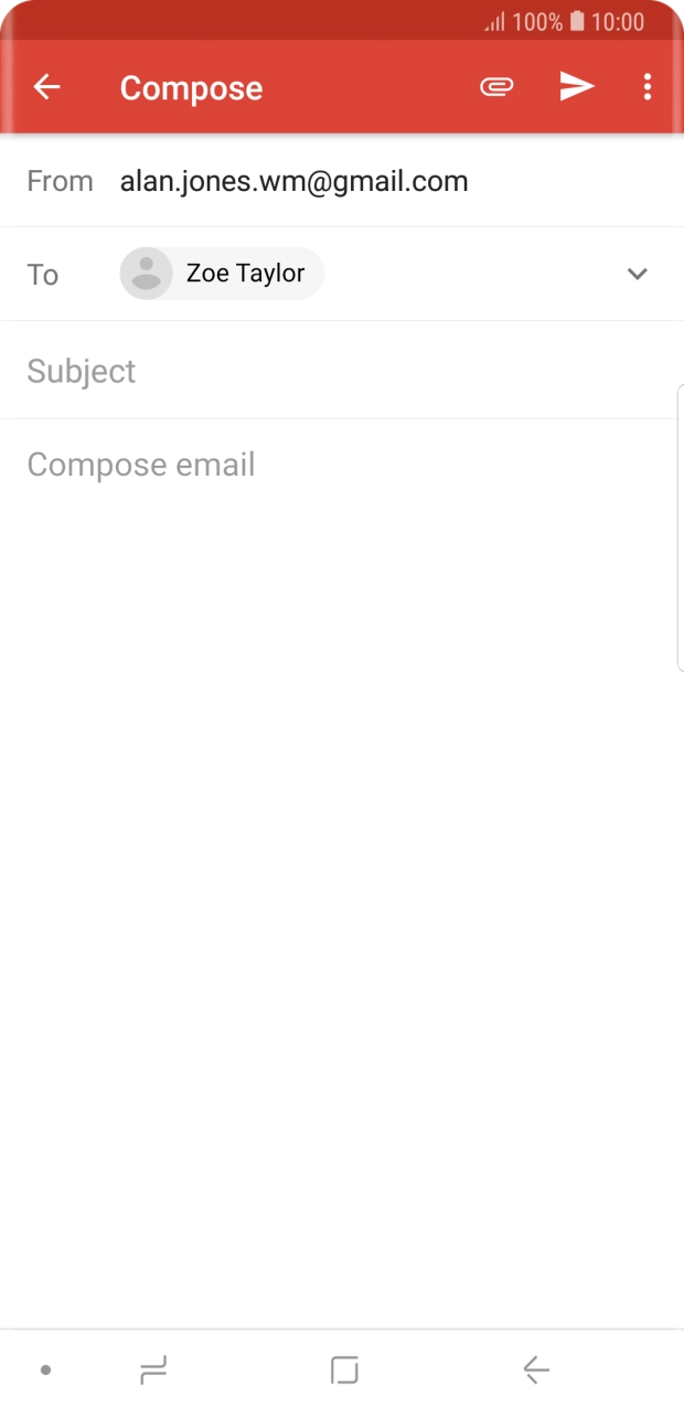 Press Subject and key in the subject for the email.