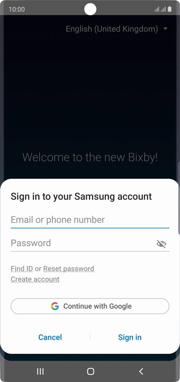 If you don't have a Samsung account, press Create account and follow the instructions on the screen to create an account.