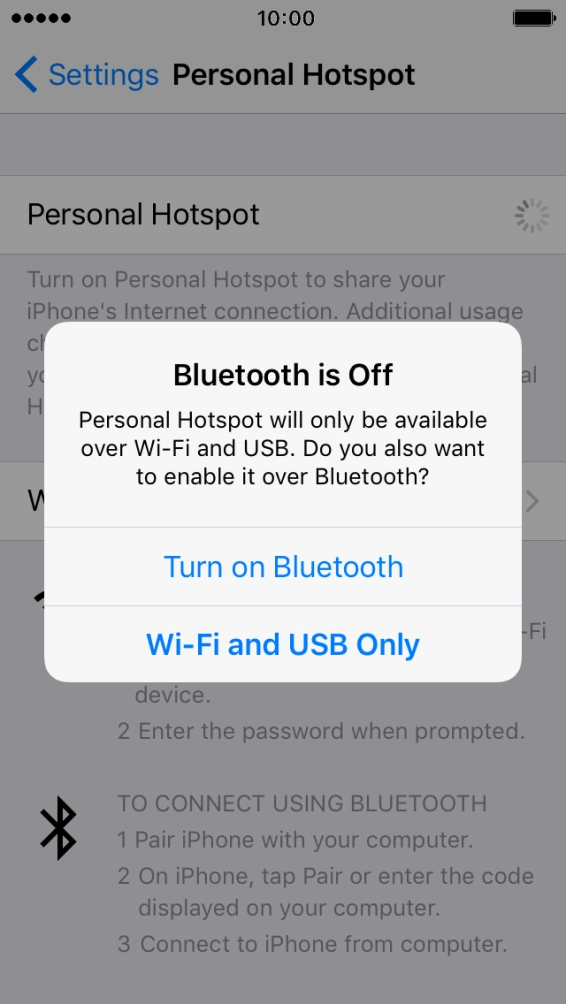 Press WiFi and USB Only. An internet connection from your computer via your phone is automatically established.