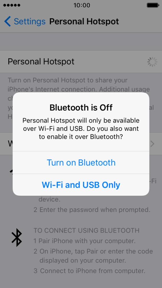 Press WiFi and USB Only. An internet connection from your computer via your phone is automatically established.