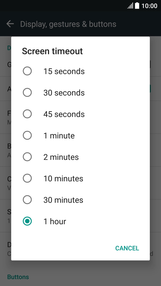 Press the required setting.